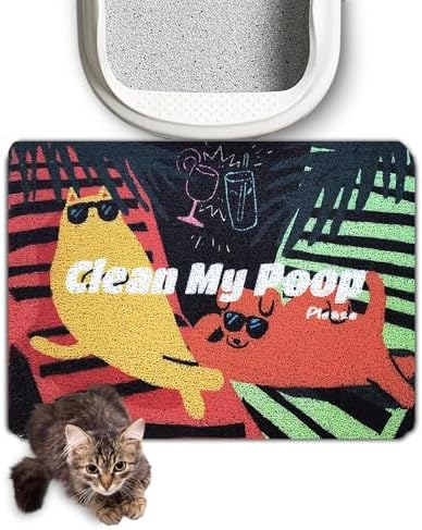 Lukamoo® Cute Cat Litter Mat (24’’x16’’), for Kitty Litter & Cat Litter Box, Independent Artist Designed (Sunbathing Buddies)