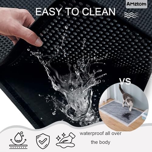 Cat Litter Mat,30x22in Cat Litter Trapping Mat for Litter Box With Double Layers,Non Slip Waterproof Urine Proof Litter Catcher Mat,Scatter Control Kitty Litter Rug Cat Supplies,Black