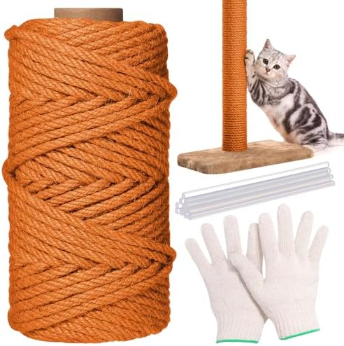 Natural Sisal Cat Rope for Posts, 1/4in ×164ft, Orange