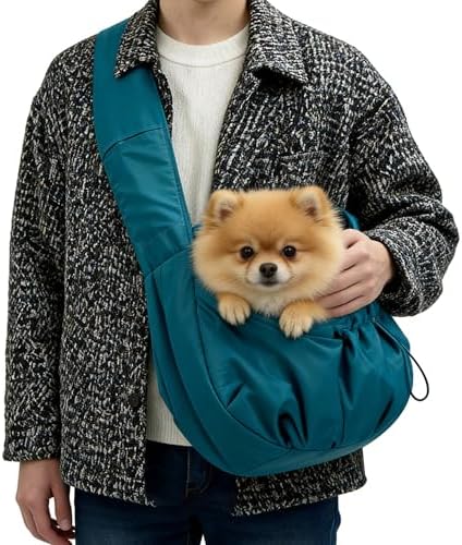 Dog Carrier Sling, Puppy Carrying Backpack Pet Purse with Storage Pockets, Multiple Safety Features Dogs and Cats Harness, Adjustable Shoulder Strap, Suitable for Under 17 lbs (Blue)