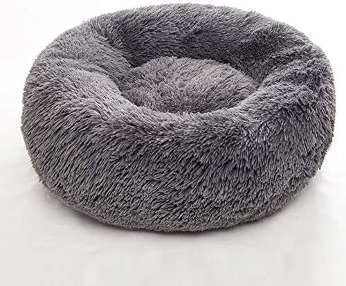 Faux Fur Dog Bed Cat Bed,Shag Round Anti-Anxiety Pet Calming Bed Doughnut Cuddler for Medium Large Puppy Dog Cat Kennel Cushion Self Warming Bed (28'' D x 8'' H, Dark Grey)