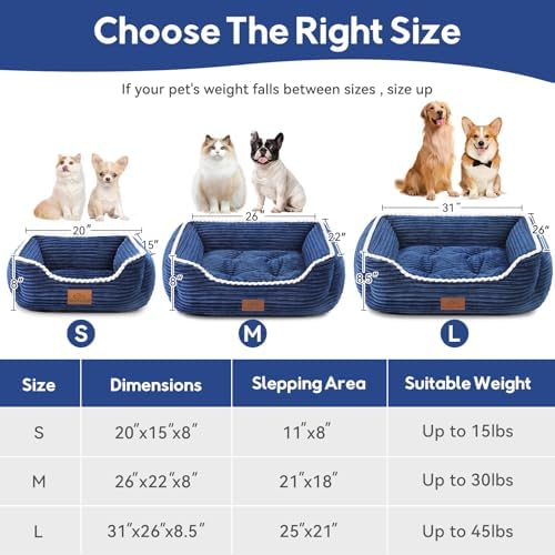 Zerbuger 20in Blue Rectangle Cat Dog Bed Machine Washable Sleeping Sofa