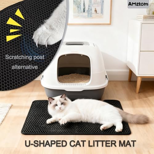 Cat Litter Mat,30x22in Cat Litter Trapping Mat for Litter Box With Double Layers,Non Slip Waterproof Urine Proof Litter Catcher Mat,Scatter Control Kitty Litter Rug Cat Supplies,Black