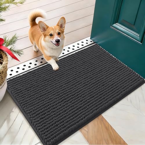 OLANLY Dog Door Mat for Muddy Paws 24x16, Extra Absorbent Chenille Mud Mat