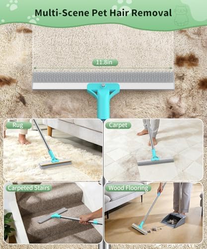 Carpet Rake for Pet Hair Removal, Reusable Carpet Rake, Pet Hair Removal Broom with Extra-Long Thickened Brush, 54" Adjustable Handle, 3 Pcs Pet Hair Removal Tool for Carpet, Sofa & Stairs