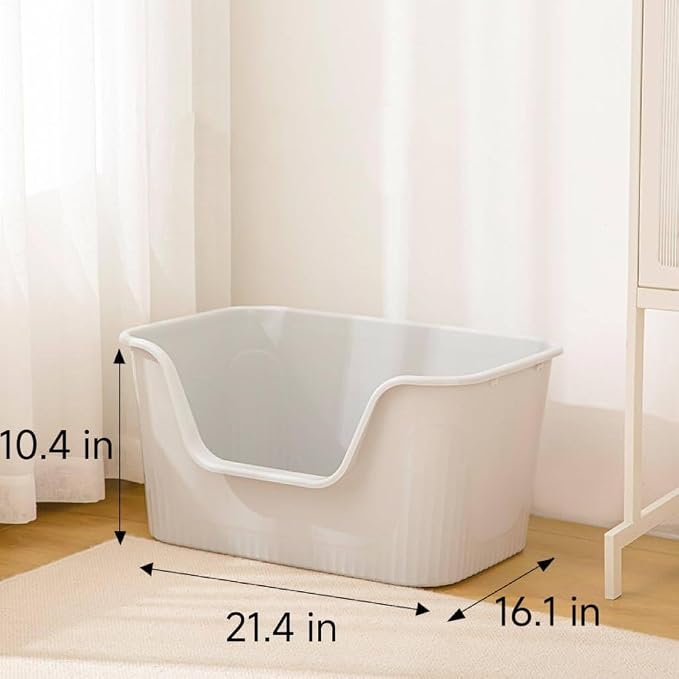 SpaceTime Large Cat Litter Box with High Sides,Cat Boxes for Indoor Cats,Cat Litter Pan for Kitty,Litter Box with Low Entry,Easy to Clean,Anti-Splashing (Grey)