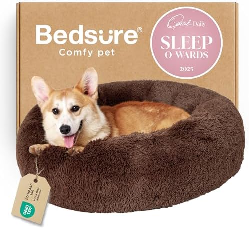 Bedsure Calming Dog Bed Medium Size Dog Donut Washable Pet Bed,30ins Coffee