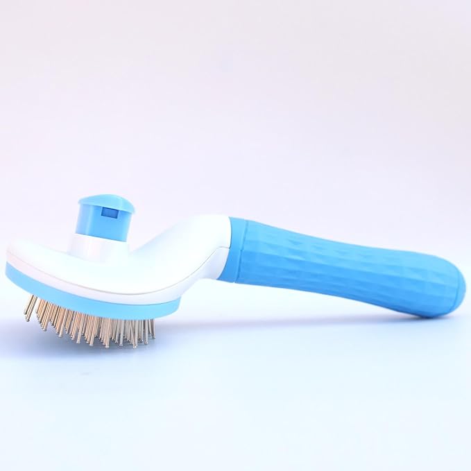 Self-Cleaning Slicker Brush for Dogs Cats - Upgraded Deshedding Grooming Tool with One-Click Clean, Ergonomic Grip & Gentle Massage Tips - Ideal for Long/Short Haired Pets, Blue