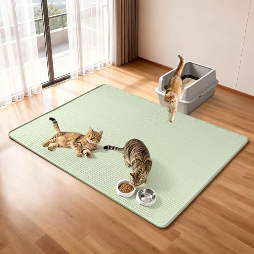 Silicone Cat Litter Mat for Litter Box 70”x45” Large Cat Mat, Green