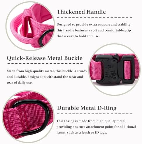Tactical Dog Collar, Adjustable Military Training Nylon Pet Collar, Pink M