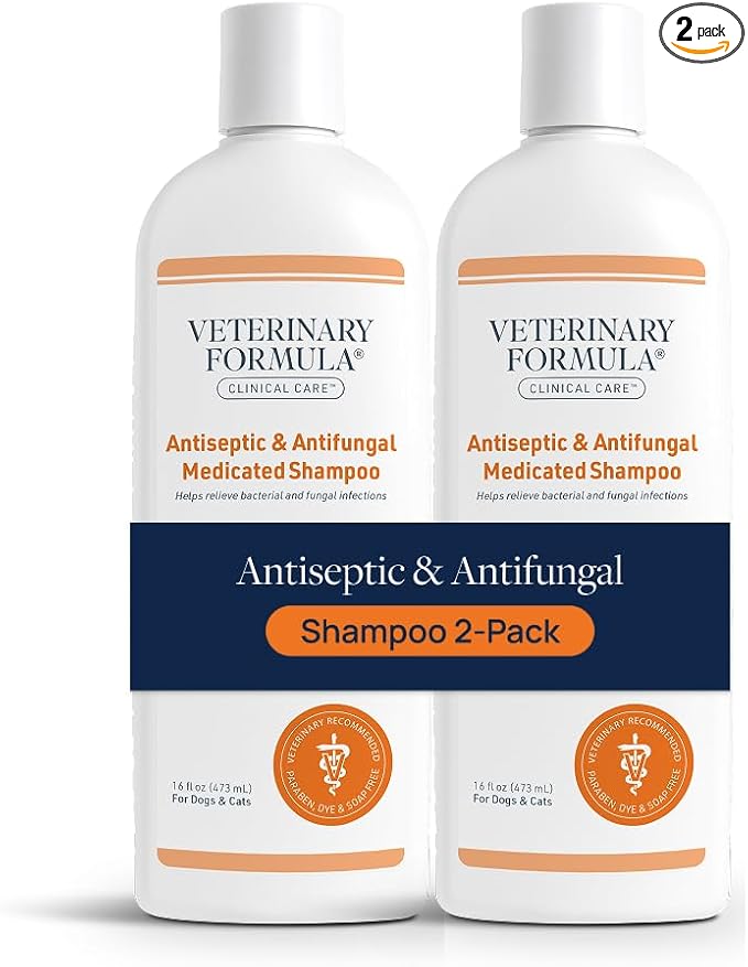 Veterinary Formula Clinical Care Antiseptic and Antifungal Medicated Shampoo for Dogs & Cats, 16 Fl Oz – Helps Alleviate Scaly, Greasy, red Skin – Paraben, Dye, Soap-Free (2 Pack) | Two 16 oz bottles for antiseptic and antifungal care of scaly, greasy ...
