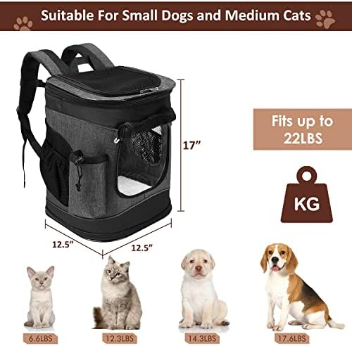 Tirrinia Two-Sided Entry Pet Backpack Travel Carrier for Cats & Small Dogs, Airline-Approved, Padded Back Support, Ideal for Hiking, Walking, Cycling & Outdoor Adventures