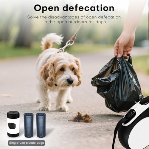 Retractable Dog Leash with Chew Proof Cable,26Ft Heavy Duty Dog Leash for Medium Large Dogs up to 110lbs,360°No Tangle,One-Handed Brake,Pause,Lock(White)