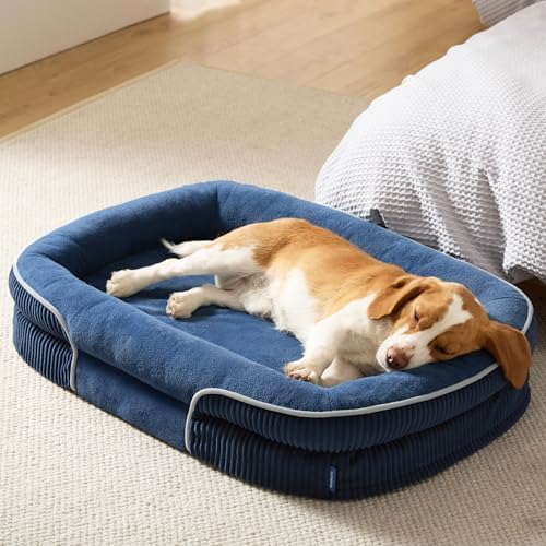 Bedsure 360°Oval Bolster Orthopedic Dog Beds Large Sized Dog,35" Blue