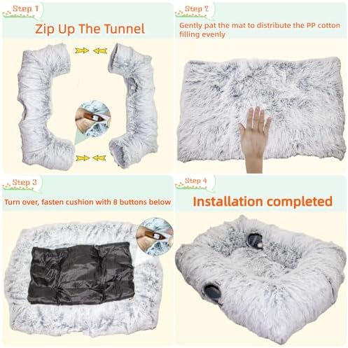 XxingSheep 4 Cave Shuttled XL Cat Tunnel Bed for Indoor Cats Peekaboo Toy Donut with Warm Mat, Azure Blue
