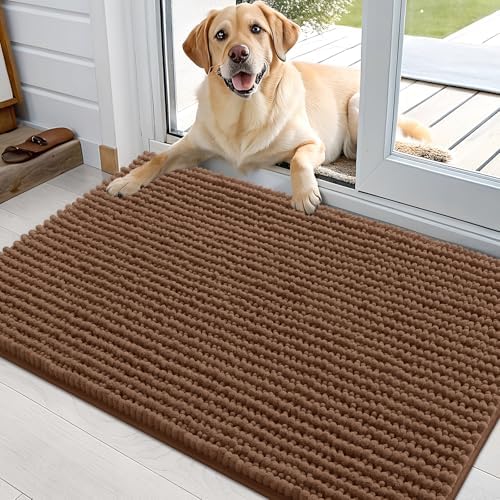OLANLY Dog Door Mat for Muddy Paws 36x24, Extra Absorbent Chenille Mud Mat
