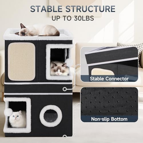 Shikha 2 Story Cat House beds for Indoor Cats with Scratch Pads Black