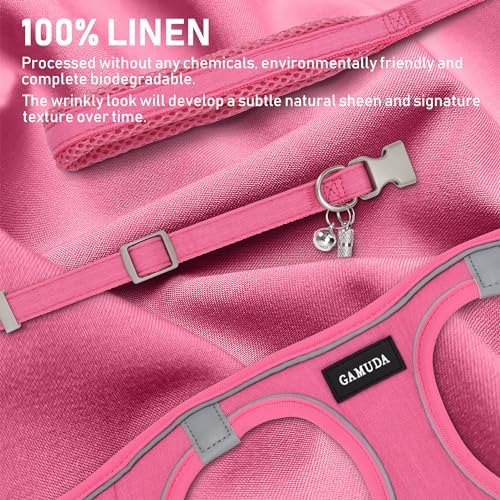 GAMUDA Small Pet Harness Collar and Leash Set, Step in No Chock No Pull Linen Fabric Soft Mesh Dog Vest Harnesses Reflective for Dogs Puppy Cats Kitten Rabbit (Pink, S)