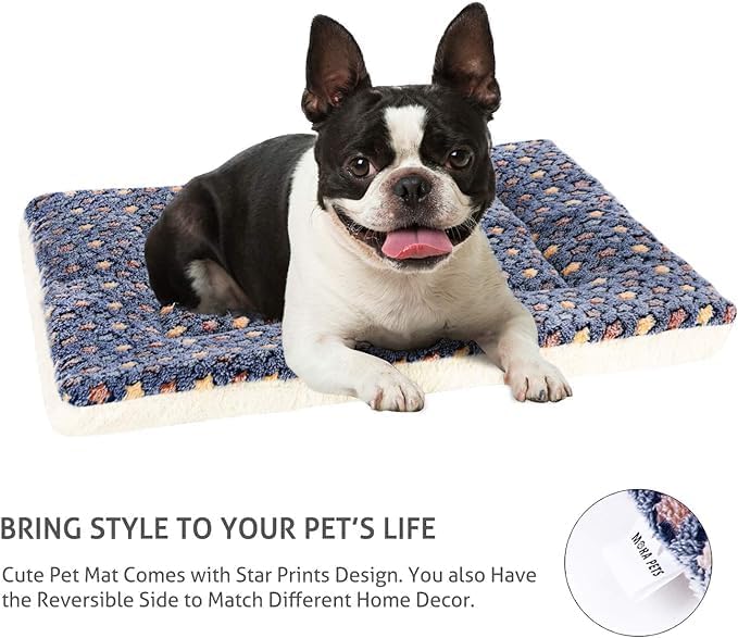 Mora Pets Dog Bed Crate Pad Ultra Soft Pet Bed with Cute Star Print Washable Reversible for Large Medium Small Dogs 21 x 12 inch 2 Pack Dark Blue