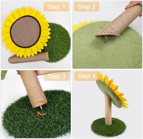 Cat Scratching Posts for Indoor Cats, Cute Flower Cat Tree, Sunflower Scratcher Pad, Kitten Claw Scratch Board with Natural Sisal, Kitty Scratching Tower Furniture Interactive Activity Center Toy