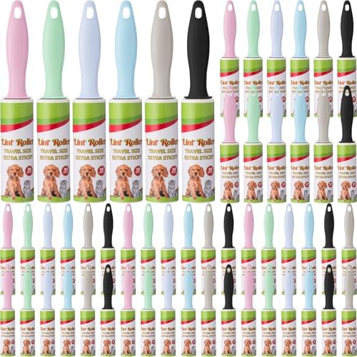 Hushee 48 Pcs Mini Lint Roller for Travel Size, Pet Hair Remover