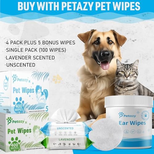 Petazy Dog Ear Wipes for Dog Yeast Wax Itch and Odor | Unscented Dog Ear Cleaner for Dogs | Natural Cleaning Puppy Ear Wipes | Soothing Ear Wipes for Pets Cat | Natural Ingredients | 120 XL Pcs
