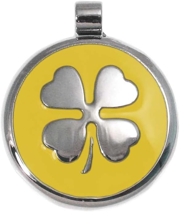 LuckyPet Clover Jewelry Tag - Pet Identification Tag for Dogs - Custom Engraved on The Back Side - Size: Large, Color: Yellow