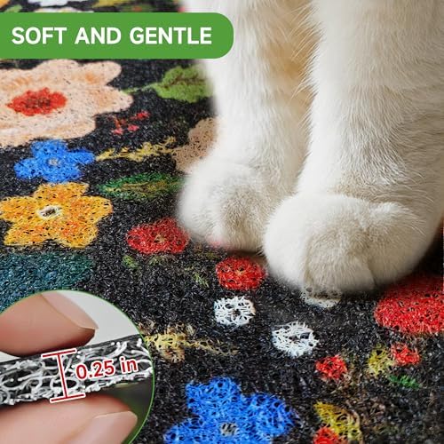 Cat Litter Mat, 35" x 23" Litter Box mat, Traps 100% Litter, Non-Slip Kitty Litter Trapping mats, Large Cute Litter mat, Easy Clean for Scatter Control, Bohe cat Food mat, Urine Waterproof