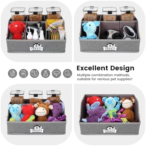 Dog Treat Storage Organizer for Countertop with Fabric Handle and Dividers
