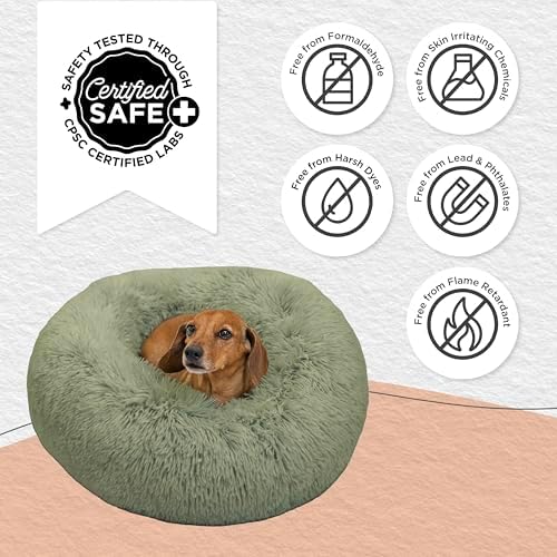 Best Friends by Sheri The Original Calming Donut Dog Bed for Small Dogs up to 25 lbs, Shag Faux Fur, Sage Green, 23" x 23"