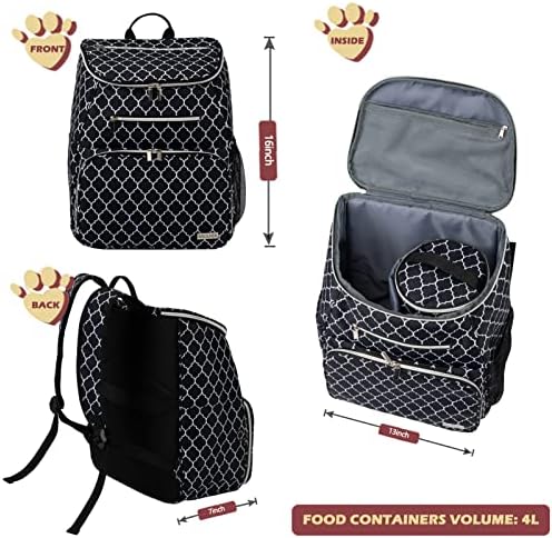 BAGLHER Dog Travel Bag Backpack, Airline Approved Pet Supplies Backpack, Dog Travel Bag with 2 Silicone Collapsible Bowls and 2 Food Baskets DLBlack