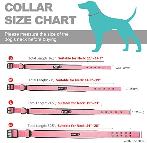 Fida Heavy Duty Dog Collar for Large Dogs with Metal Belt Buckle, Pink