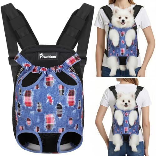 Pawaboo Pet Dog Carrier Backpack, Adjustable Pet Front Cat Dog Carrier Backpack Bag for Small Medium Dogs Cats Puppies, Legs Out, Easy-Fit for Traveling, XL, Denim Blue