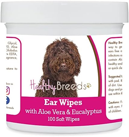 Healthy Breeds Labradoodle, Chocolate, Ear Cleaning Wipes with Aloe & Eucalyptus for Dogs 100 Count