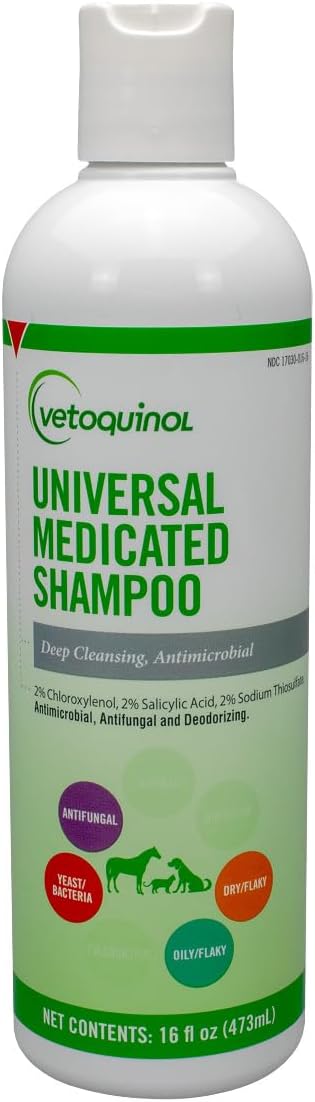 Vetoquinol Universal Medicated Shampoo - Deep Cleansing Sulfur Shampoo for Dogs, Cats & Horses - Gentle Cleanse for Dry Skin - pH Balanced for Daily Grooming - Safe for Flea & Tick Medication - 16 oz