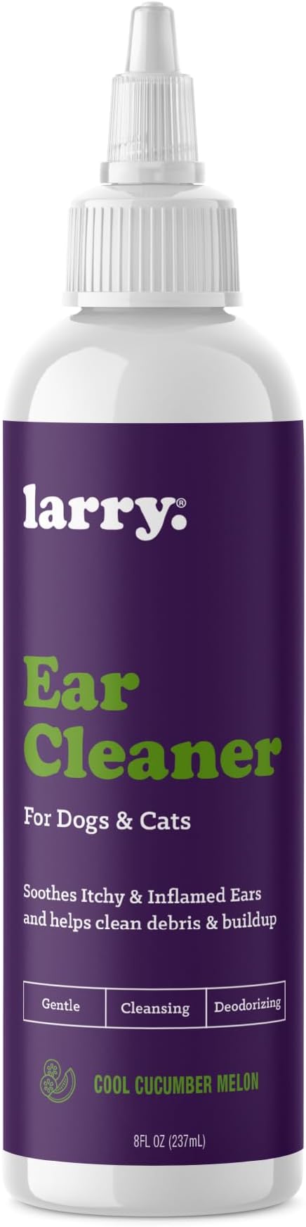 Larry Ear Cleaner Dogs Cats Cucumber Melon 8 fl oz | Gentle Pet Wash, Cleans Dries Deodorizes, Vet Recommended