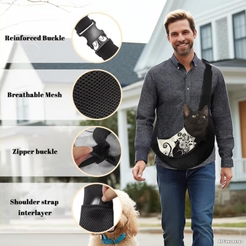 COEQINE Gothic Pet Carrier Sling for Cat Dogs Crossbody Purse,Black Cat