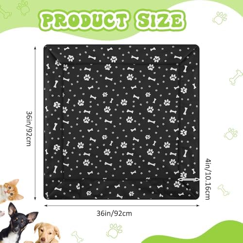 Marsui Dog Playpen Bottom Pad, Black, Dog Paw Bone Print
