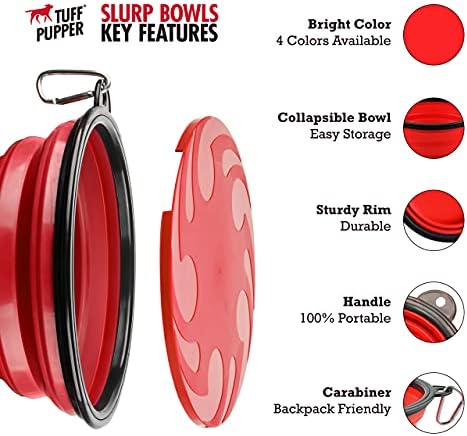 Tuff Pupper SuperBigSlurp Collapsible Dog Bowls | Extra Large Capacity | Portable, Food Safe, Odorless | Non-Toxic Silicone [ Red Bowl 60oz]