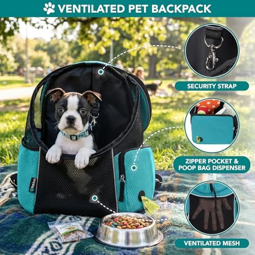 PetAmi Dog Carrier Backpack, Hands Free Front Pet Carrier, 10lbs, Teal Blue