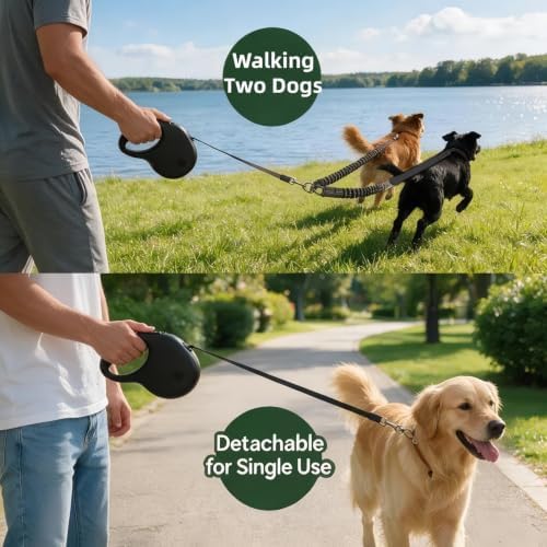 13.5 FT Dual Retractable Dog Leash(Up to 33 LBs Each)+Poop Bags&Holder