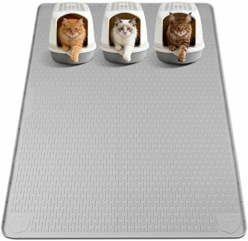 Silicone Cat Litter Mat for Litter Box 70”x45” Large Cat Mat, Light Grey