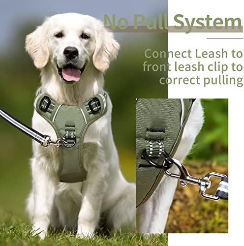HEELE Dog Harness, Dog Harness for Small Medium Large Dogs No Pull Adjustable Padded Reflective Harness with Handle for Walking Training, Green, XS