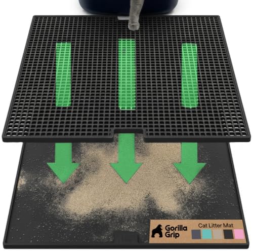 GORILLA GRIP Cat Litter Box Mat, Dual Layer Silicone Tray, 35x23, Black