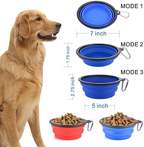 Large Collapsible Dog Bowls, 34oz Travel Water Food Bowls Portable Foldable Collapse Dishes with Carabiner Clip, 2 Pack (Blue + Red)