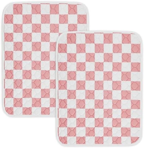 2 Pack Pink Checkered Washable Pee Pads for Dogs, Checkered Reusable Dog Pee Pads, for Puppy Playpen, Crate, Whelping Box, Potty Training, Cute Aesthetic Absorbency, Leak-Proof Non-Slip