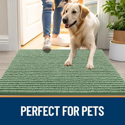 OLANLY Dog Door Mat for Muddy Paws 36x24, Extra Absorbent Chenille Mud Mat