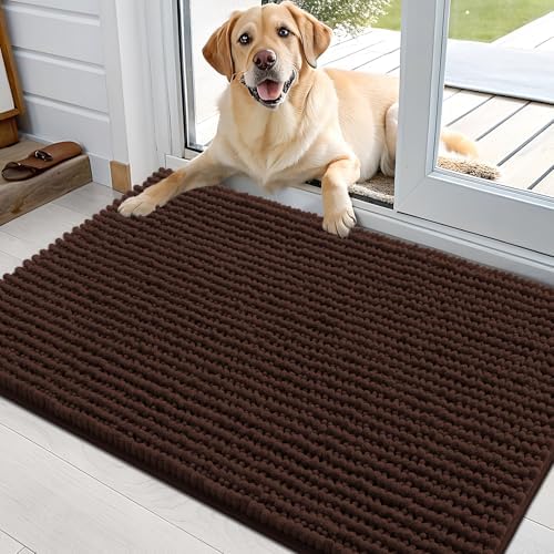 OLANLY Dog Door Mat for Muddy Paws 36x24, Extra Absorbent Chenille Mud Mat