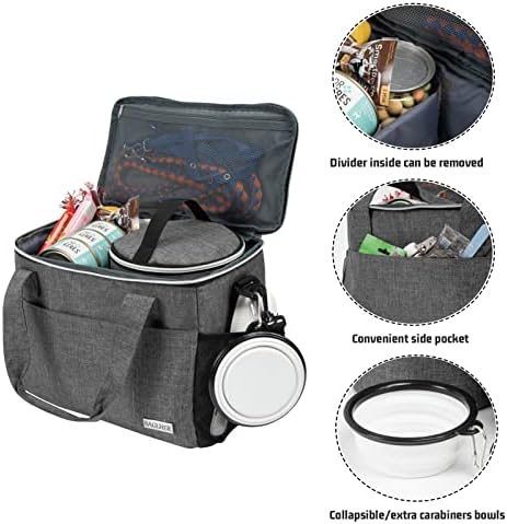 BAGLHER Dog Travel Bag Backpack Pet Supplies Backpack Pet Accessories Storage Bag 5-Piece Set With Shoulder Strap 2 Lined Pet Food Containers 4 Foldable Feeding Bowls Essential Kit for Pet travel