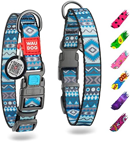 WAUDOG Nylon Dog Collar - Adjustable Dog Collar for Large Dogs, Small & Medium Dogs - Breakaway Puppy Collars for Large Breed Dogs - Boy & Girl Dog Collars with Durable Plastic Buckle and QR Dog Tag